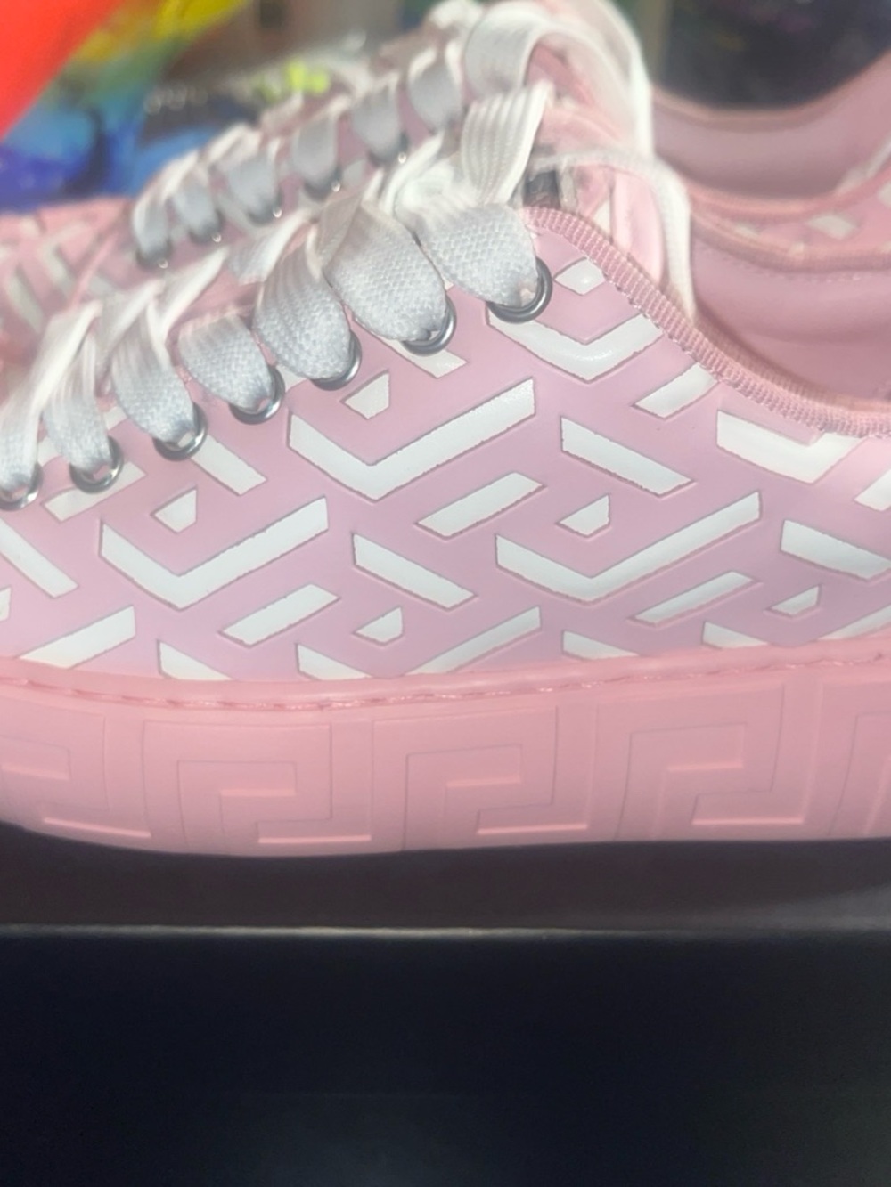 Versace Pink Woven-Detail Platform Sneakers - Picture 5 of 6